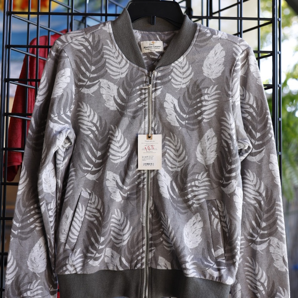 Marine Layer Fern Print Bomber Jacket - Heather Grey, Medium